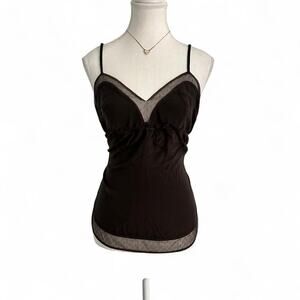 Calypso St Barts Vintage Baby Doll Lace Trim Brown Cami Going Out Top Size Small